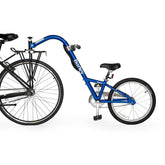 Burley Kazoo kids bike trailer with adjustable handlebar and safety flag, designed for family cycling adventures.