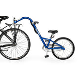 Burley Kazoo kids bike trailer with adjustable handlebar and safety flag, designed for family cycling adventures.
