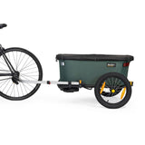 Burley Hopper bike trailer and wagon showing its durable outdoor cargo carrier design and compact, versatile accessories.