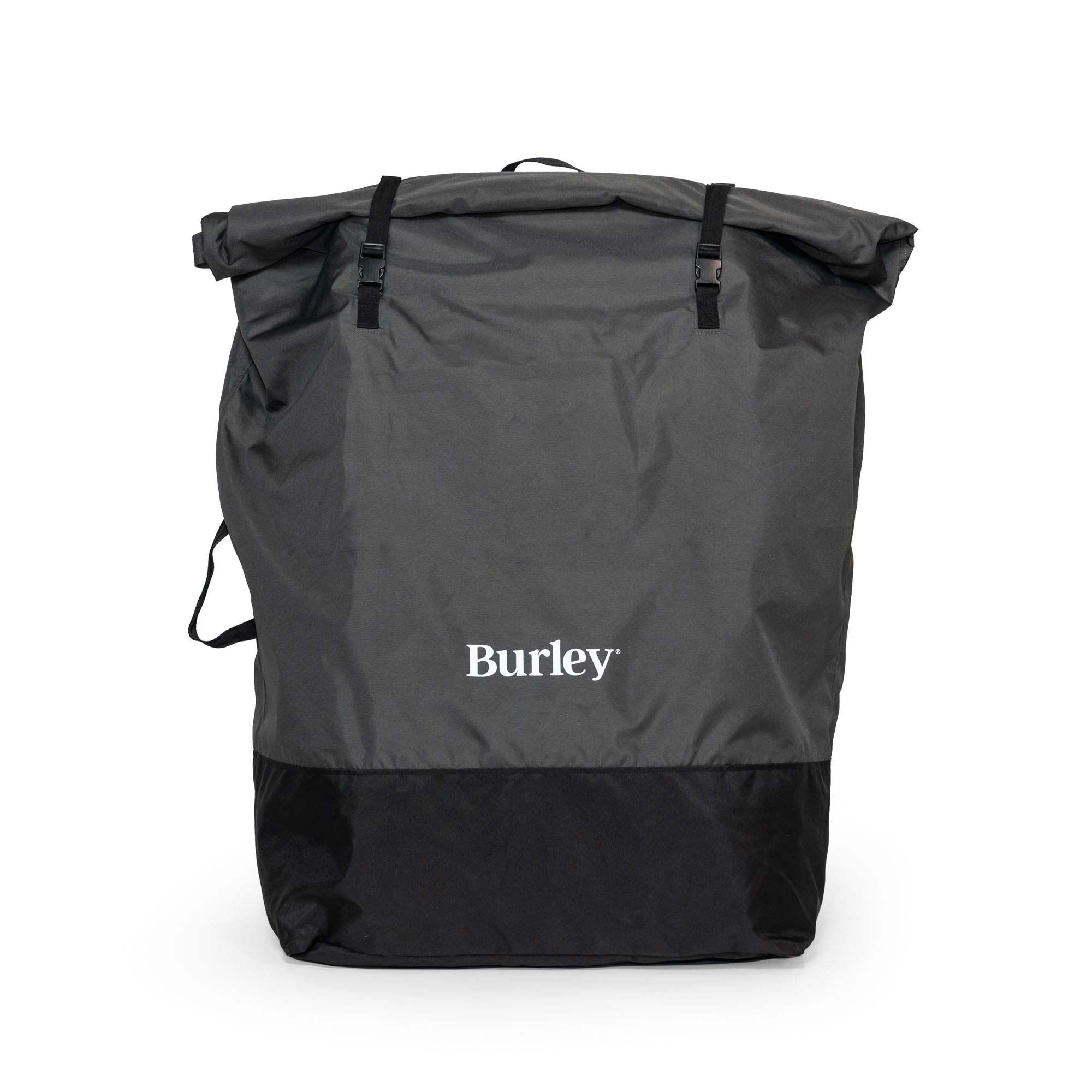 Burley trailer storage bag with roll-top closure and hanging handles for secure protection of accessories.