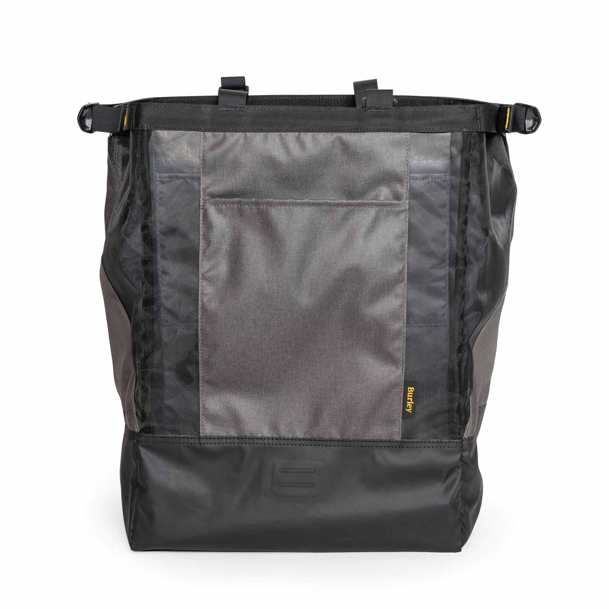 Burley Lower Market Bag 40L tote with removable base and trailer clips, black waterproof accessories for bike cargo storage.