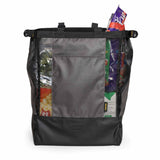 Burley Lower Market Bag 40L tote with removable base and trailer clips, shown in a close-up view of the accessories.