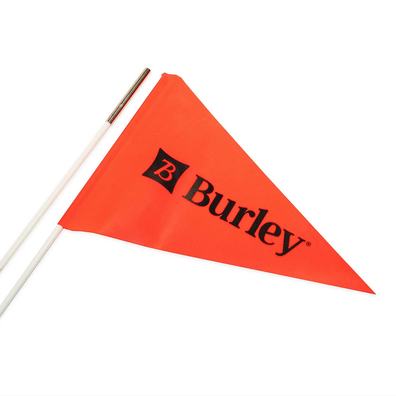 Burley high visibility safety flag for bike trailers, featuring a bright flag and easy storage for enhanced safety during rides.