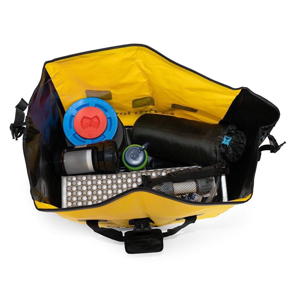 Burley 75L waterproof dry bag with roll-top closure, designed for Coho XC and Flatbed trailers, outdoor gear accessory