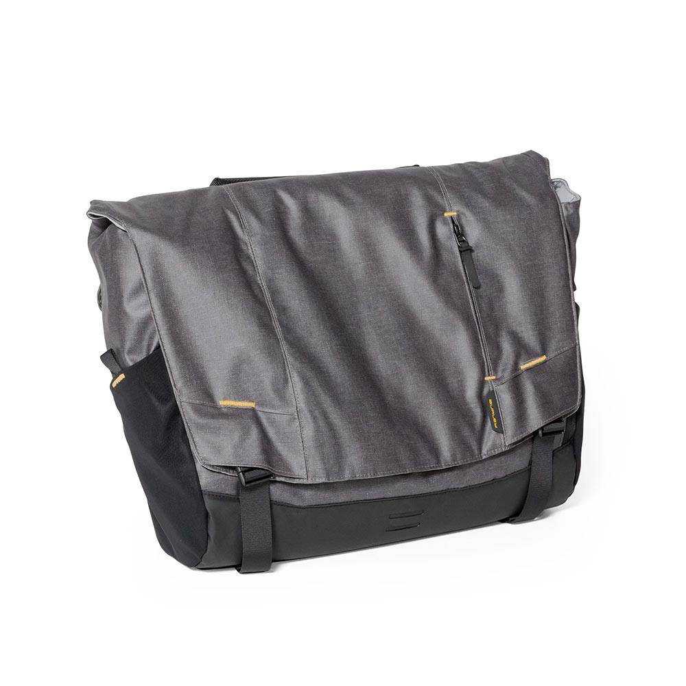 Burley Transit messenger bag with laptop sleeve and Travoy trailer clips, durable accessories for urban commuting.