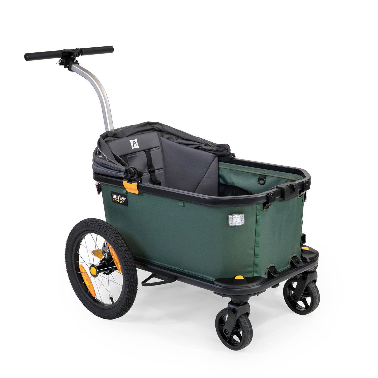 Burley Hopper seat insert and sunshade kit for stroller wagon conversion, with padded seating and protective sunshade.