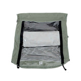 Burley D'Lite & Cub trailer cover with waterproof zippers and adjustable sunshade, designed as an accessory for bike trailers.