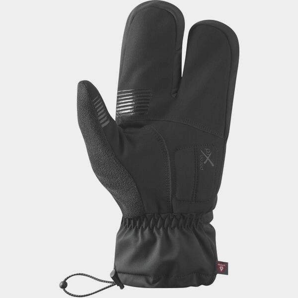 Shimano unisex WINDSTOPPER Primaloft 2x2 split-finger gloves for cold weather, showing black insulated gloves with textured palms