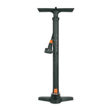 SKS Air-X-Press 8.0 floor pump with dual gauge and multi-valve head for bicycle tires, displayed with the pump and gauge visible.