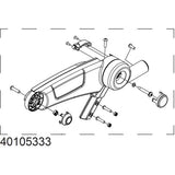 Thule upper left bracket replacement part for strollers and trailers, shown in black with mounting holes.