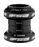 FSA Orbit MX 1.1/8 black headset with 36° angular contact bearings for bicycle steering components.