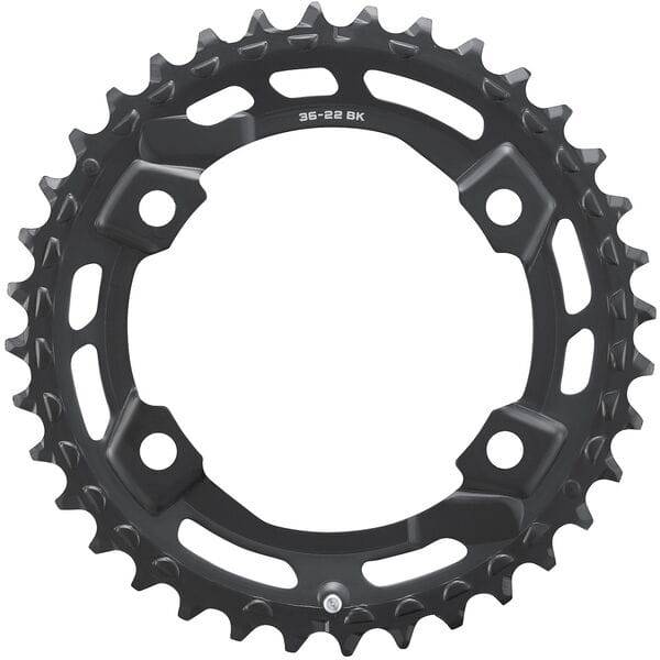 Shimano CUES FC-U6000-2 36T double chainring for MTB, compatible with 11/10/9-speed bicycle drivetrain components.