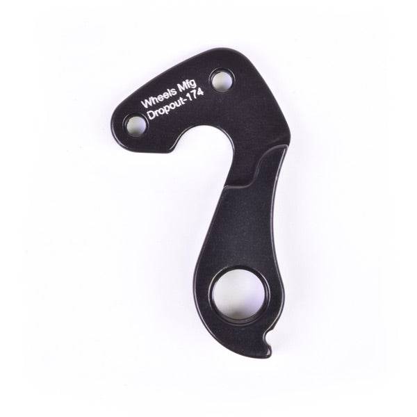 Wheels Manufacturing replaceable derailleur hanger dropout 174 for precise bike shifting, shown attached to bicycle frame.