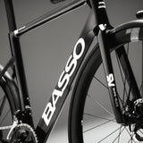 Basso SV Super Record 13x wireless road bike with Campagnolo disc brakes, sleek frame, and high-performance cycling components.