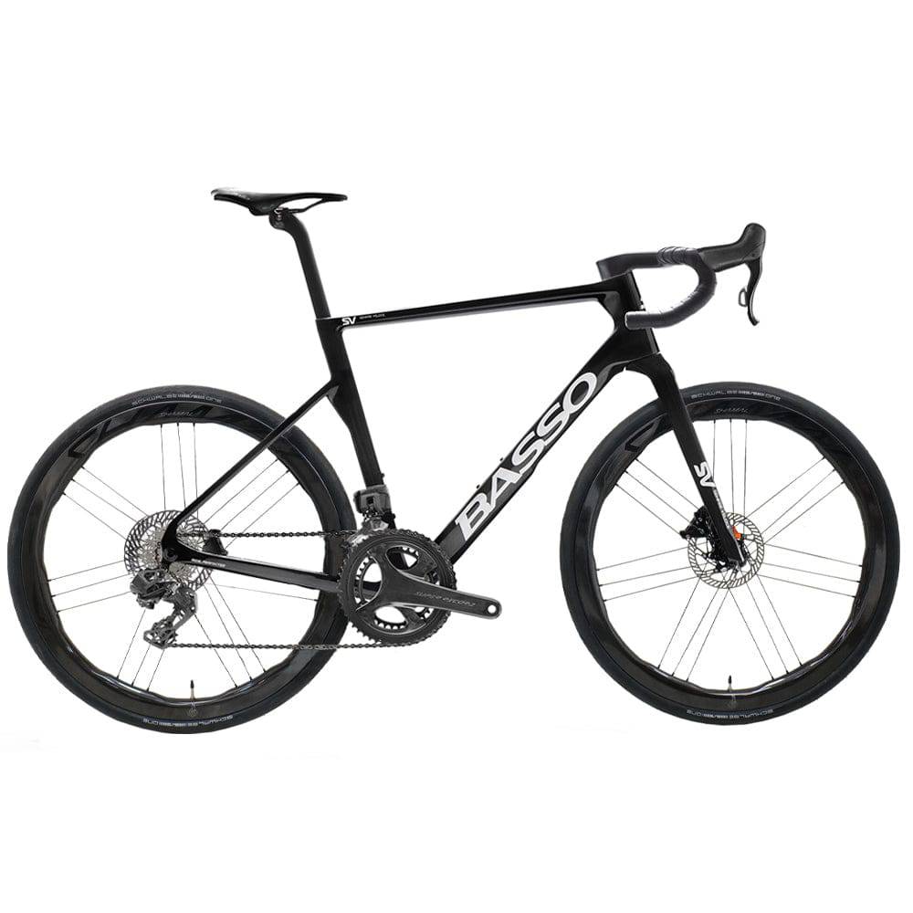 Basso Bikes SV Super Record 13x wireless road bike with Campagnolo disc brakes, featuring aerodynamic frame and sleek design.