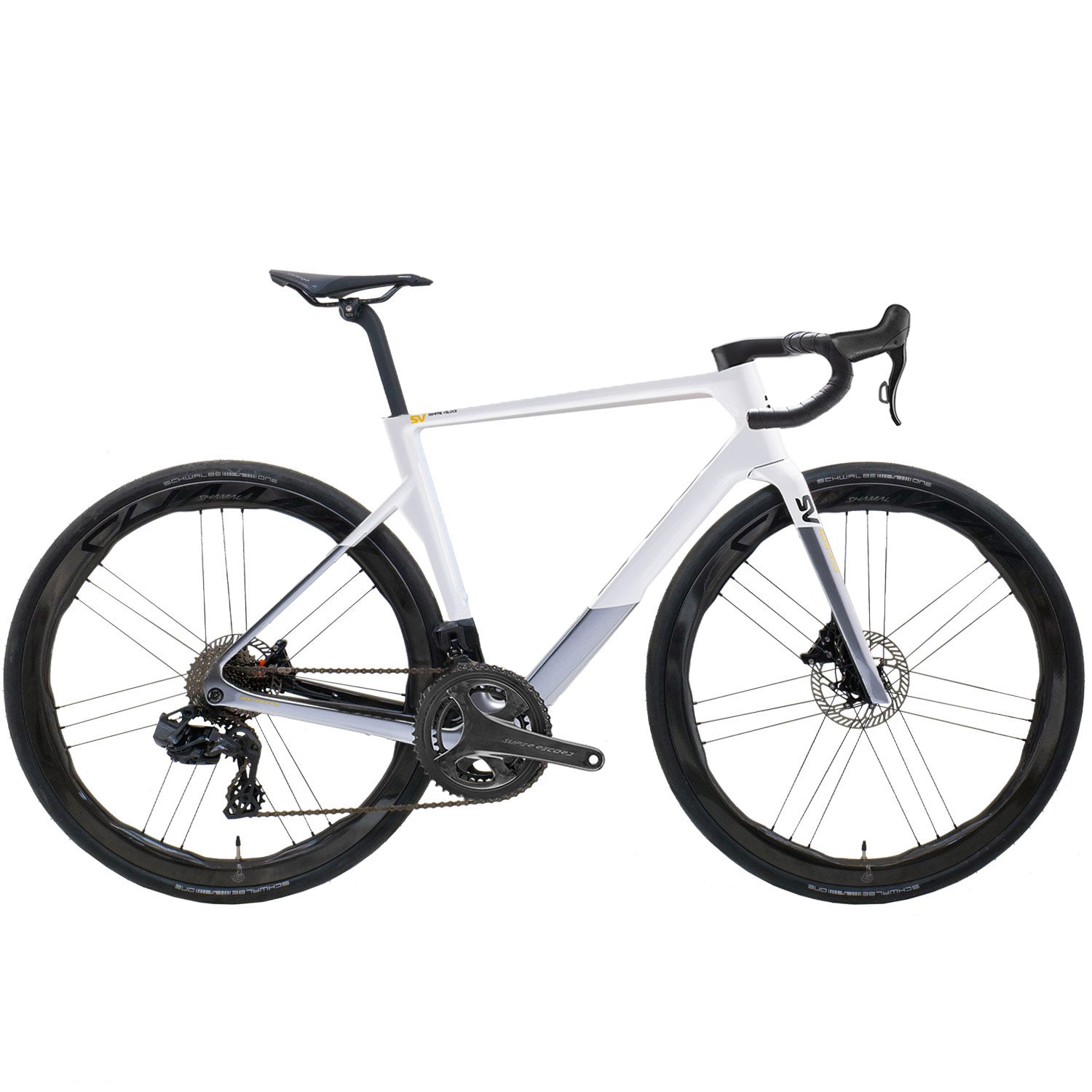 Basso Bikes SV Super Record 13x wireless road bike with Campagnolo disc brakes, showcasing sleek frame and high-performance components.