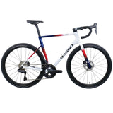 White Basso Astra Ultegra Di2 road bike with Mavic Cosmic S wheels, lightweight and aerodynamic for high-performance cycling.
