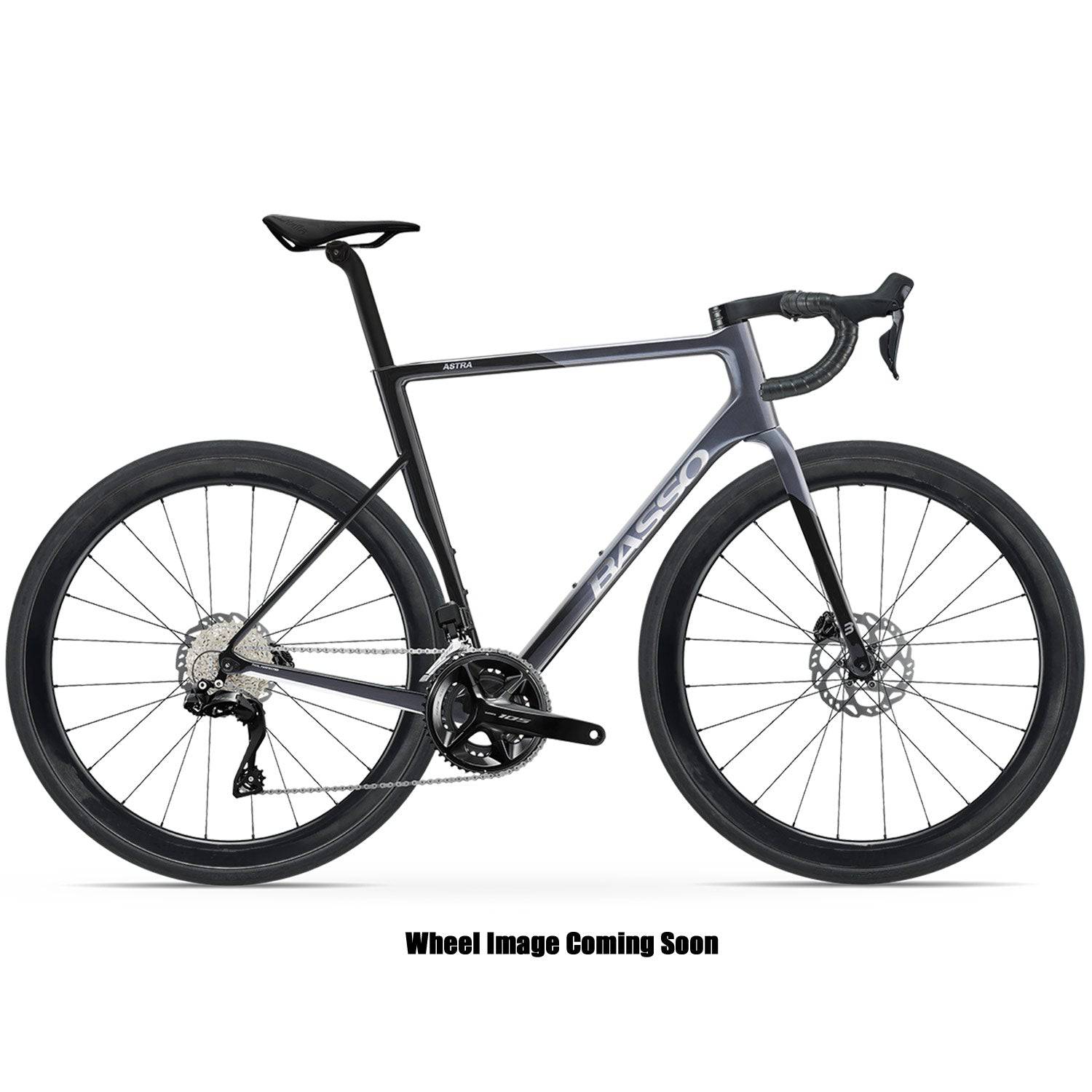 Basso Astra 105 Di2 road bike with Mavic Cosmic S wheels and hydraulic disc brakes, featuring a sleek frame and drop handlebars.