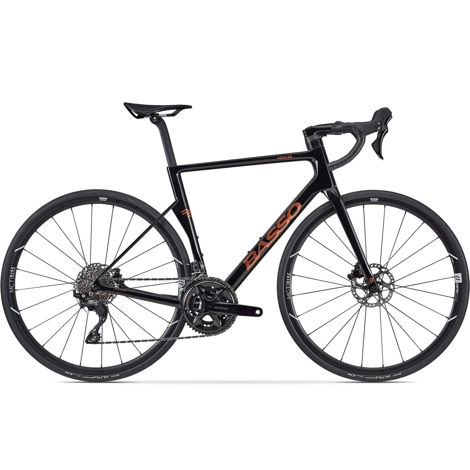 Basso Venta R 105 12-speed microtech road bike with lightweight frame and Italian craftsmanship, featuring drop handlebars and sleek design.