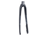 Trek 2017 Domane SLR 6 black disc and rim brake fork with 270mm length and 53mm rake, bicycle component.