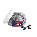 Joe's No Flats tubeless Presta valve set with 25 pairs, tire valve components for tubeless bicycle tires.