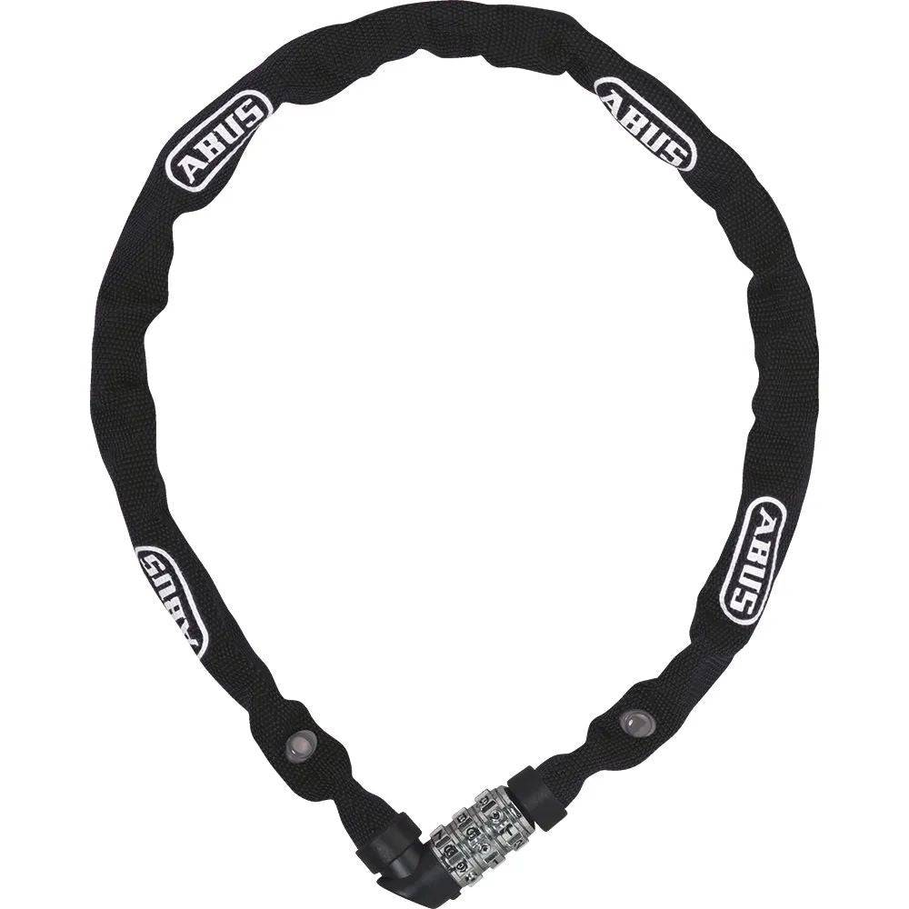 ABUS Chain Lock 1200/110 Web Black, hardened steel bicycle security lock with combination number lock, shown in black.