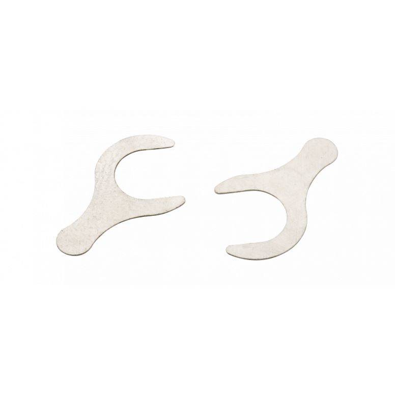 Jagwire 6-bolt rotor shims in silver, 20-pack, for precise disc brake alignment on bicycle components.
