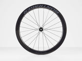 Bontrager Aeolus RSL 51 TLR disc road wheelset with tubeless-ready carbon aero rims and spokes, designed for high-performance cycling.