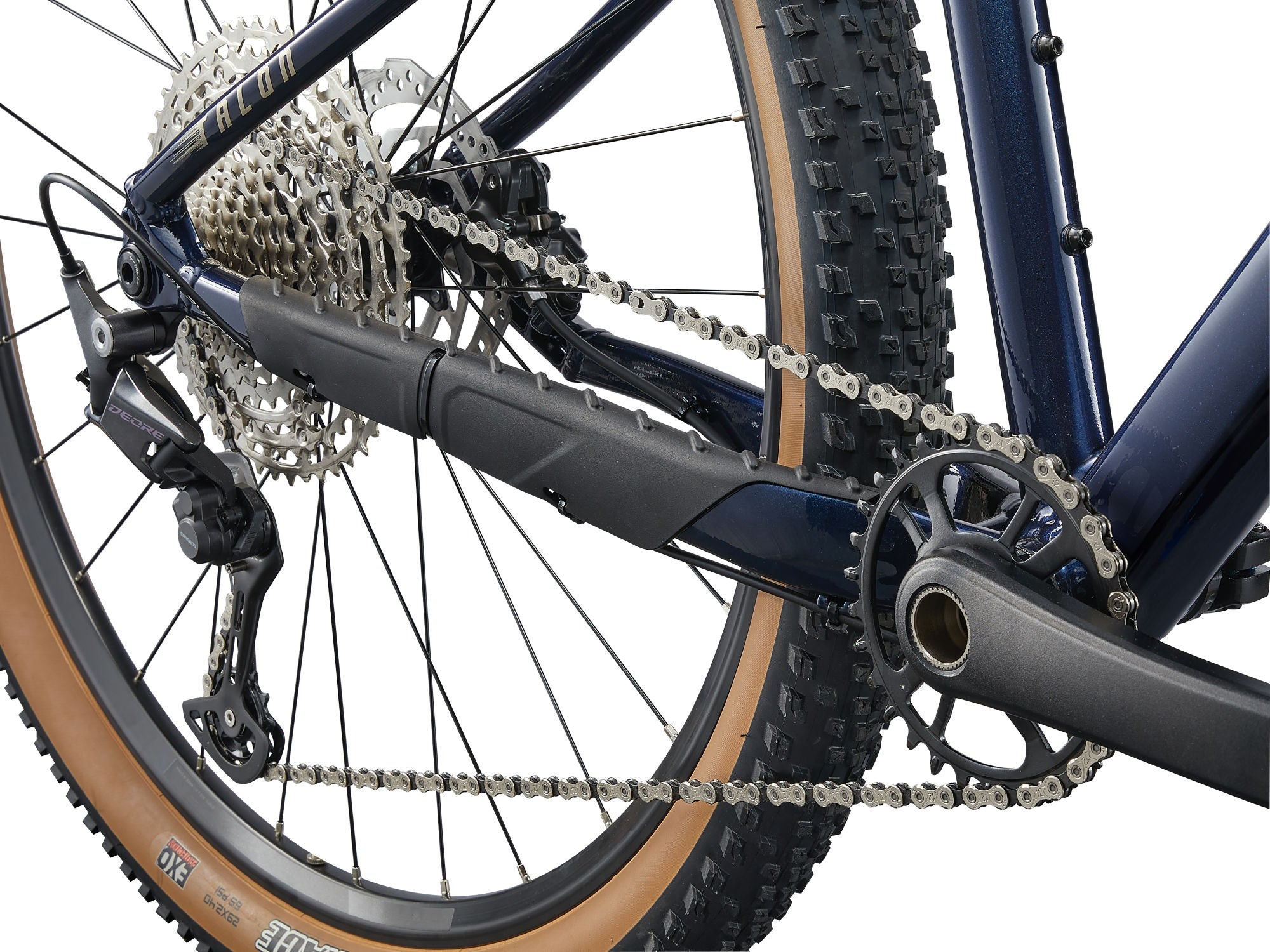 Giant Talon 29 0 mountain bike with Shimano Deore M6100 drivetrain and disc brakes, shown on rugged trail terrain