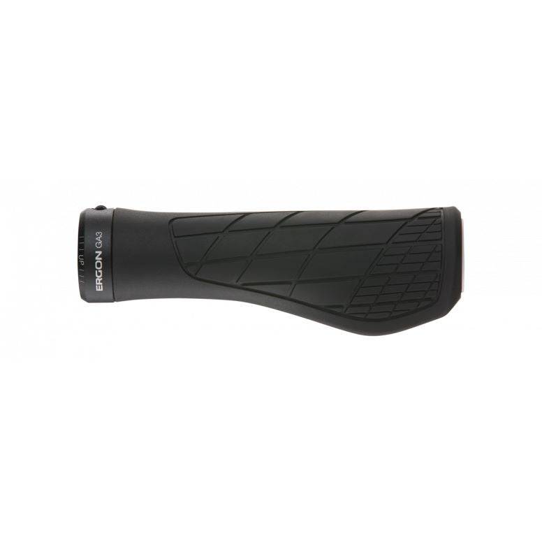 Ergon GA3 ergonomic bike grips with aluminium clamps, designed for comfort and control on cycling components.