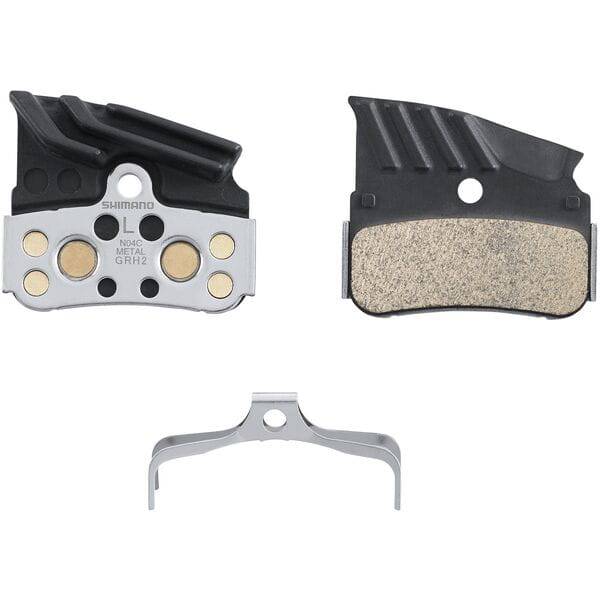Shimano N04C-MF disc pads and spring, metal sintered, alloy/stainless back, cooling fins | Swinnerton Cycles