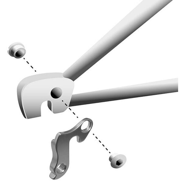 Durable M Part gear hanger for bikes, compatible with various brands, shown as a replacement bike component in close-up image.