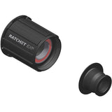 DT Swiss Ratchet EXP freehub conversion kit for Shimano MTB, featuring 142/12mm BOOST compatible components on a bike hub