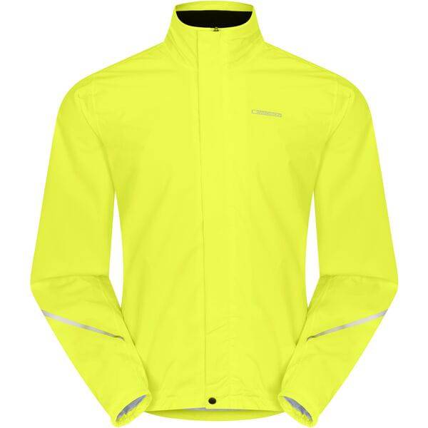 Madison Protec men's 2-layer waterproof cycling jacket with reflective details, shown in a weather-resistant outdoor setting.