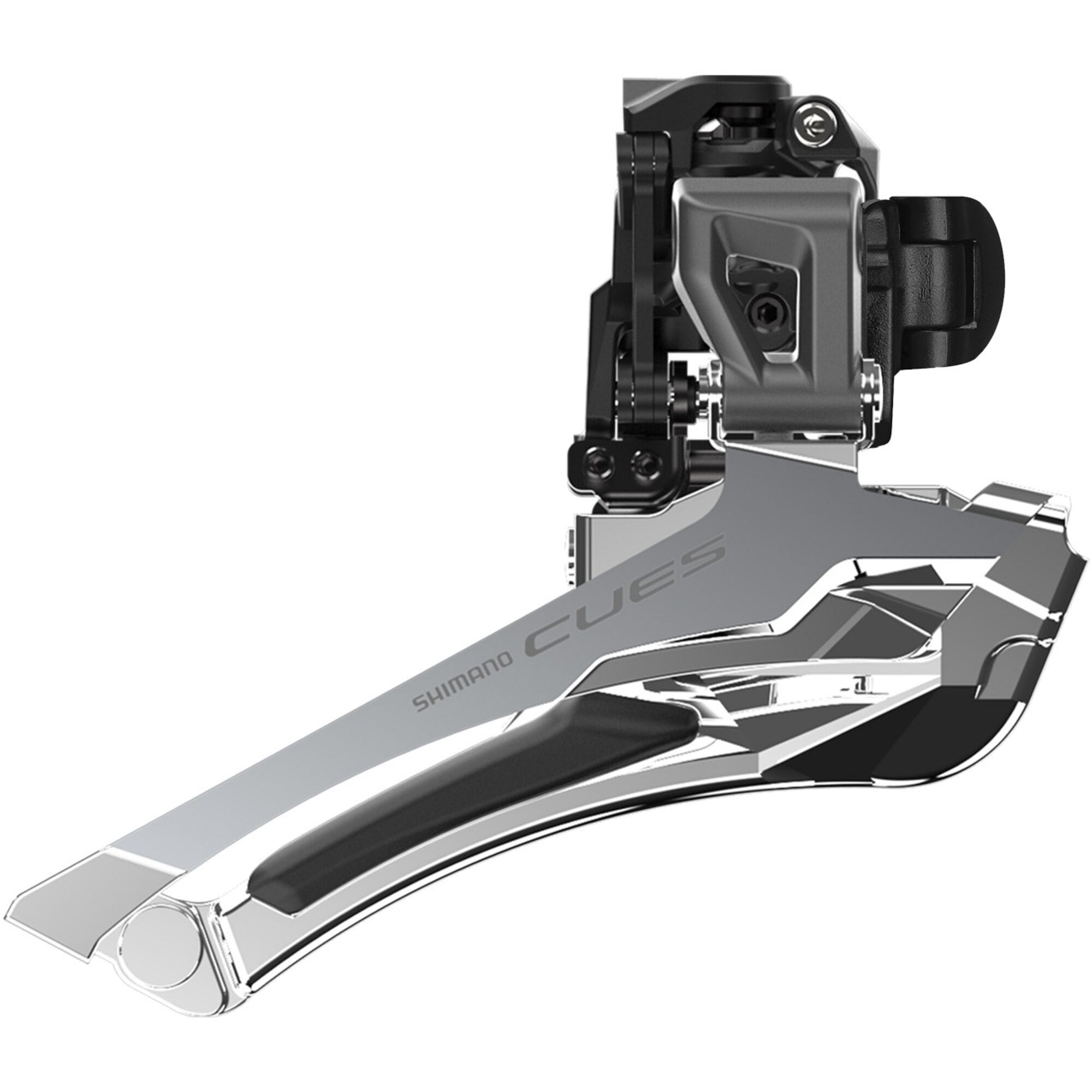 Shimano CUES FD-U6030 double front derailleur for 9/10-speed bikes, LINKGLIDE down swing, compatible with 28.6-34.9mm frames.