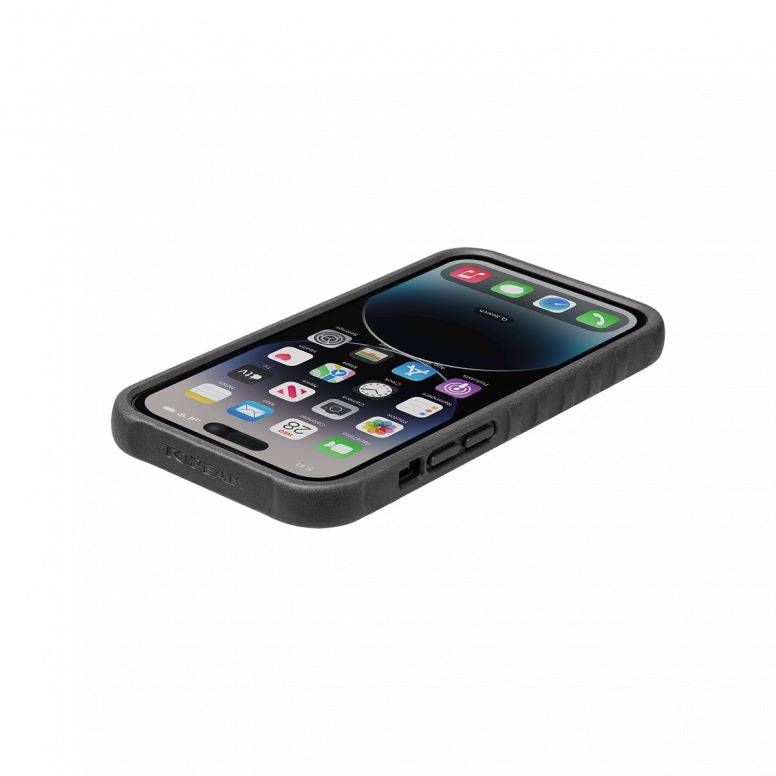 Topeak iPhone 14 Pro Ridecase in black, a protective bike mount case with secure attachment for cycling accessories