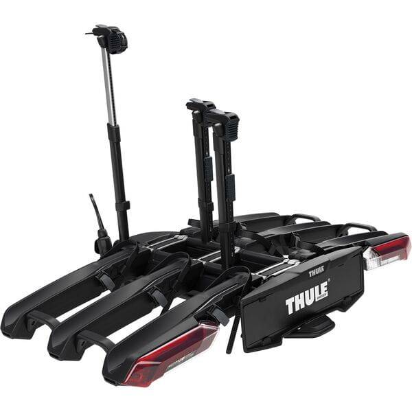 Thule Epos 3-Bike Towball Carrier with 13-pin connector, showing the black metal bike rack mounted on a vehicle.