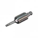 Cane Creek DB CQuent oil fill needle adaptor for suspension service, shown attached to suspension components in a workshop setting.