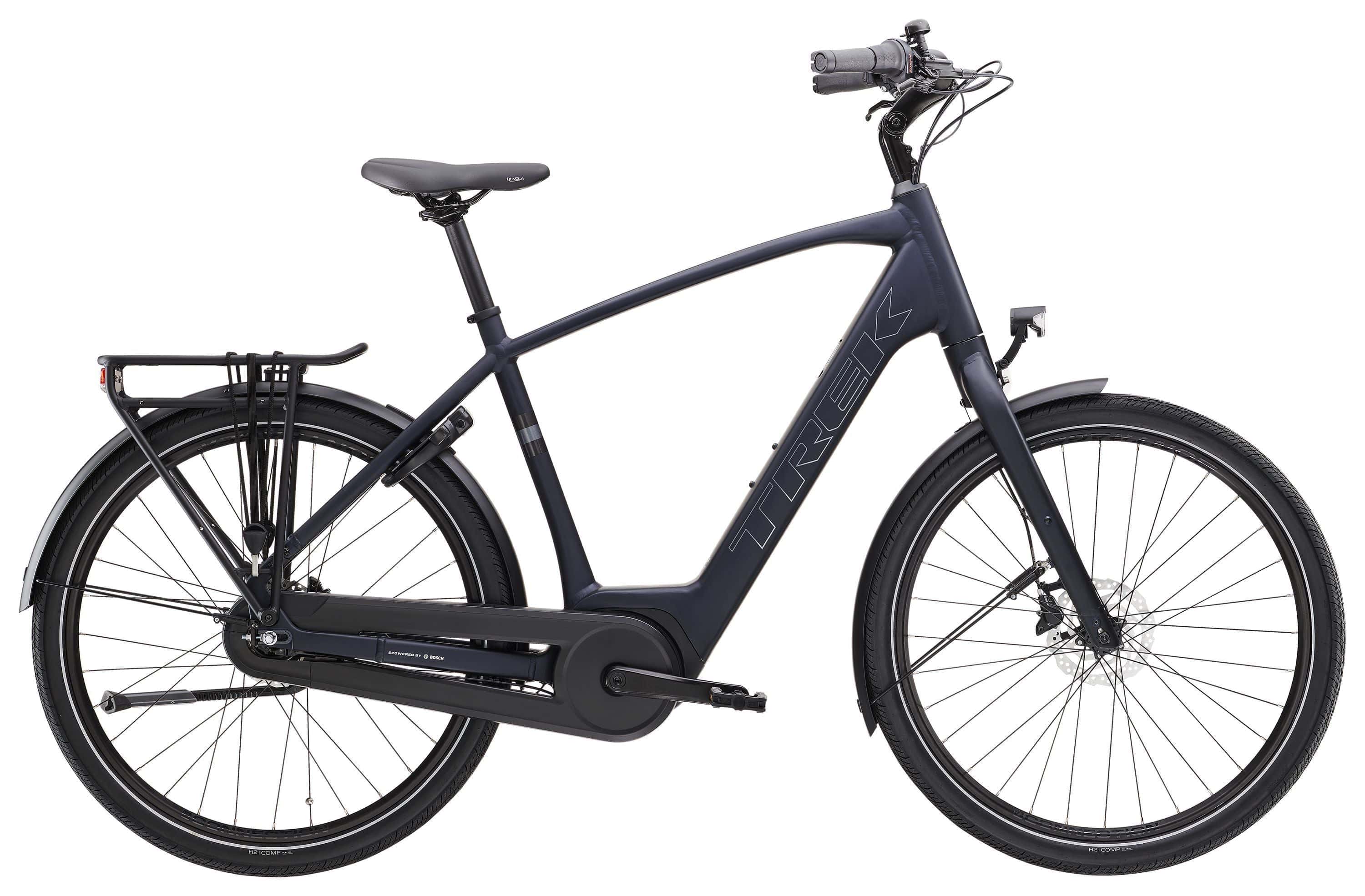 Trek District+ 1 2025 electric hybrid bike for urban commuting and eco-friendly riding, shown with sleek frame and city-ready design.