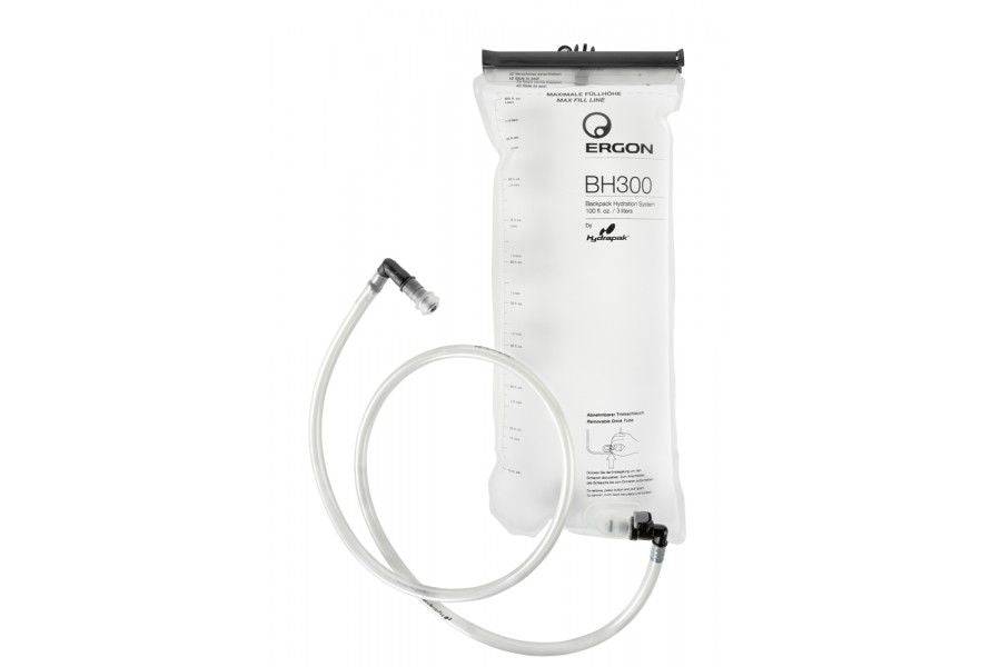 Ergon BH300 hydration bladder with 90° bite valve for outdoor packs, white, outdoor accessories, flexible and easy to drink from.