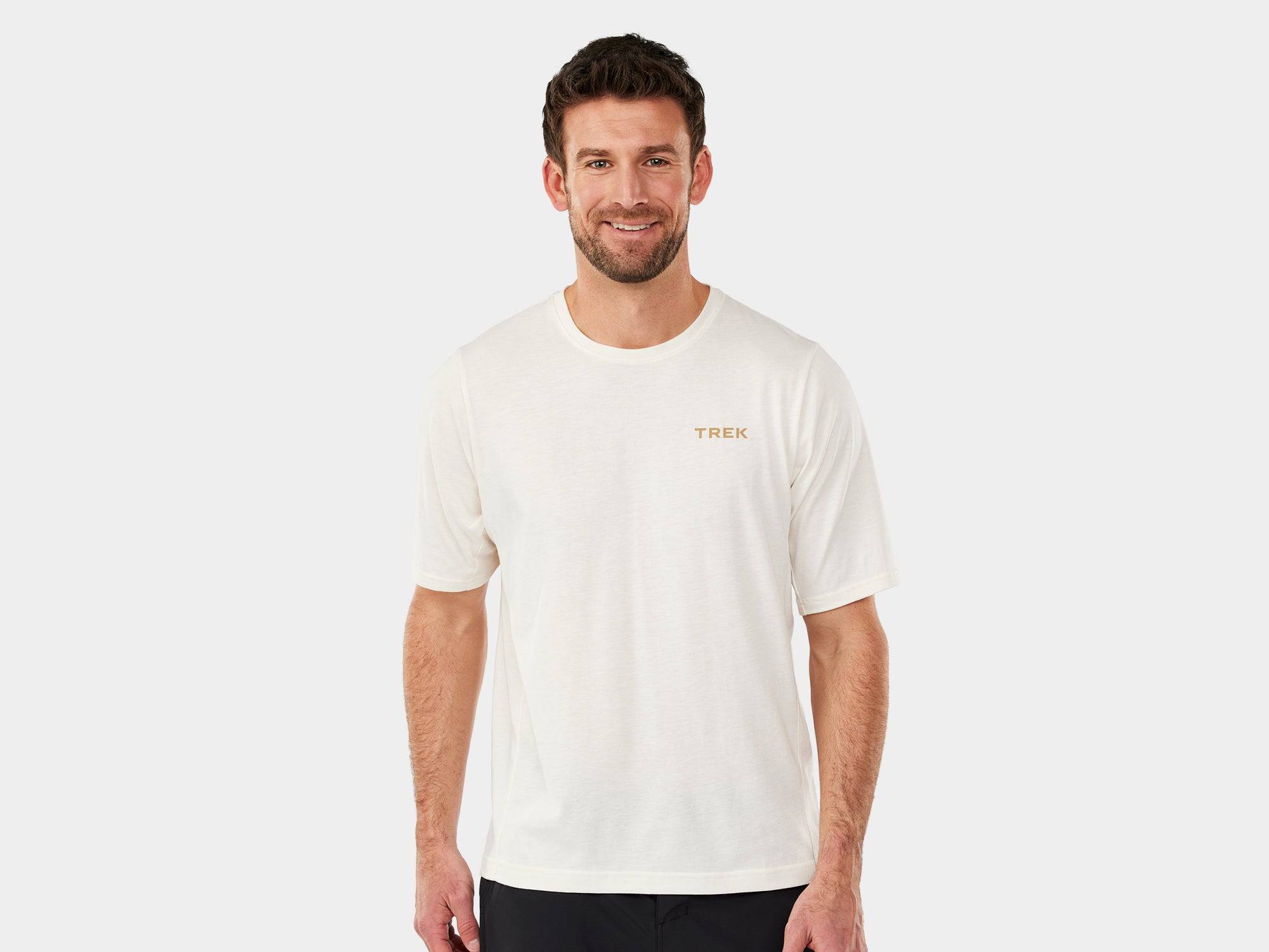Trek Evoke mountain bike tech tee jersey, breathable unisex MTB shirt with lightweight fabric, designed for cycling comfort.