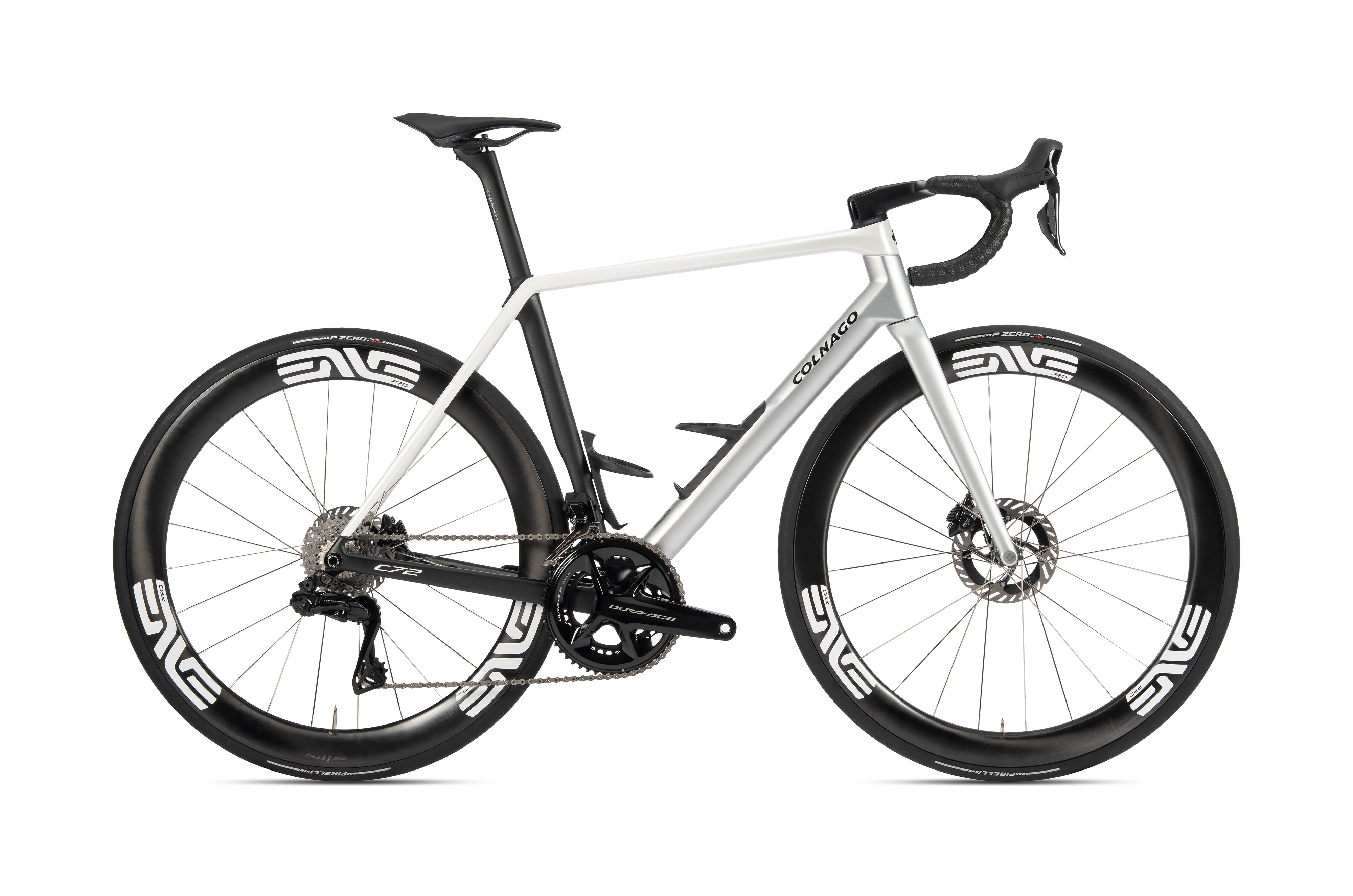 Colnago C72 Disc 2026 carbon road race bike with Shimano Dura Ace Di2 and ENVE SES 4.5 wheels, shown in a studio setting.
