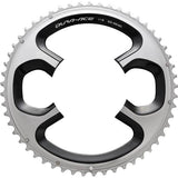 Shimano Dura-Ace FC-9000 52T outer chainring for 11-speed road bike, showing the polished metal gear with teeth and branding.