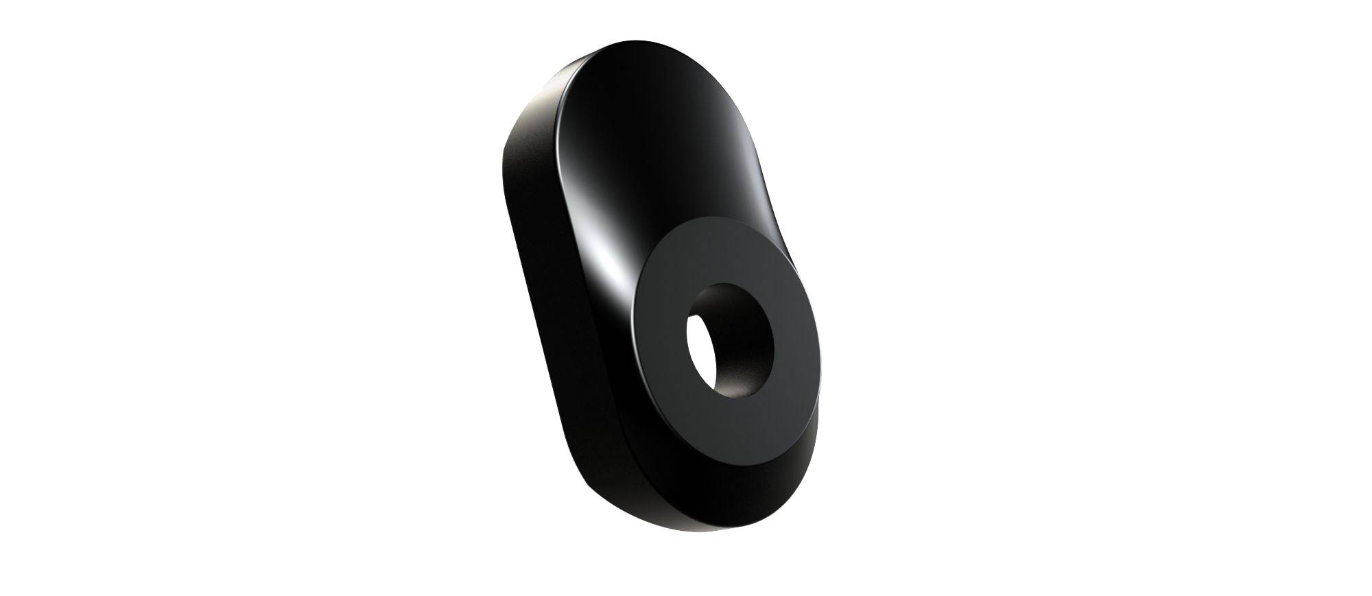 Black Trek Madone front derailleur washer, curved replacement component for bike components, designed for precise shifting.
