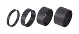 Black aluminum BBB BHP-36 LightSpace headset spacers set with 5, 10, 15, 20 mm sizes for bike components.