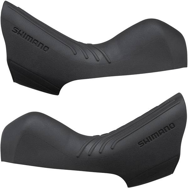 Pair of Shimano GRX ST-RX810 shifter bracket covers, genuine replacement components for bike shifters, black plastic covers