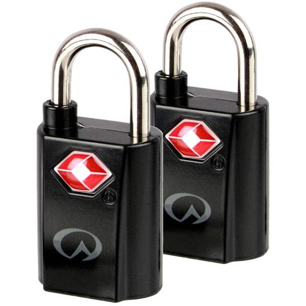 Lifeventure TSA mini padlocks 2-pack for travel luggage security, showing compact metal locks with keyholes on a white background.