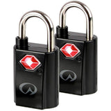 Lifeventure TSA mini padlocks 2-pack for travel luggage security, showing compact metal locks with keyholes on a white background.