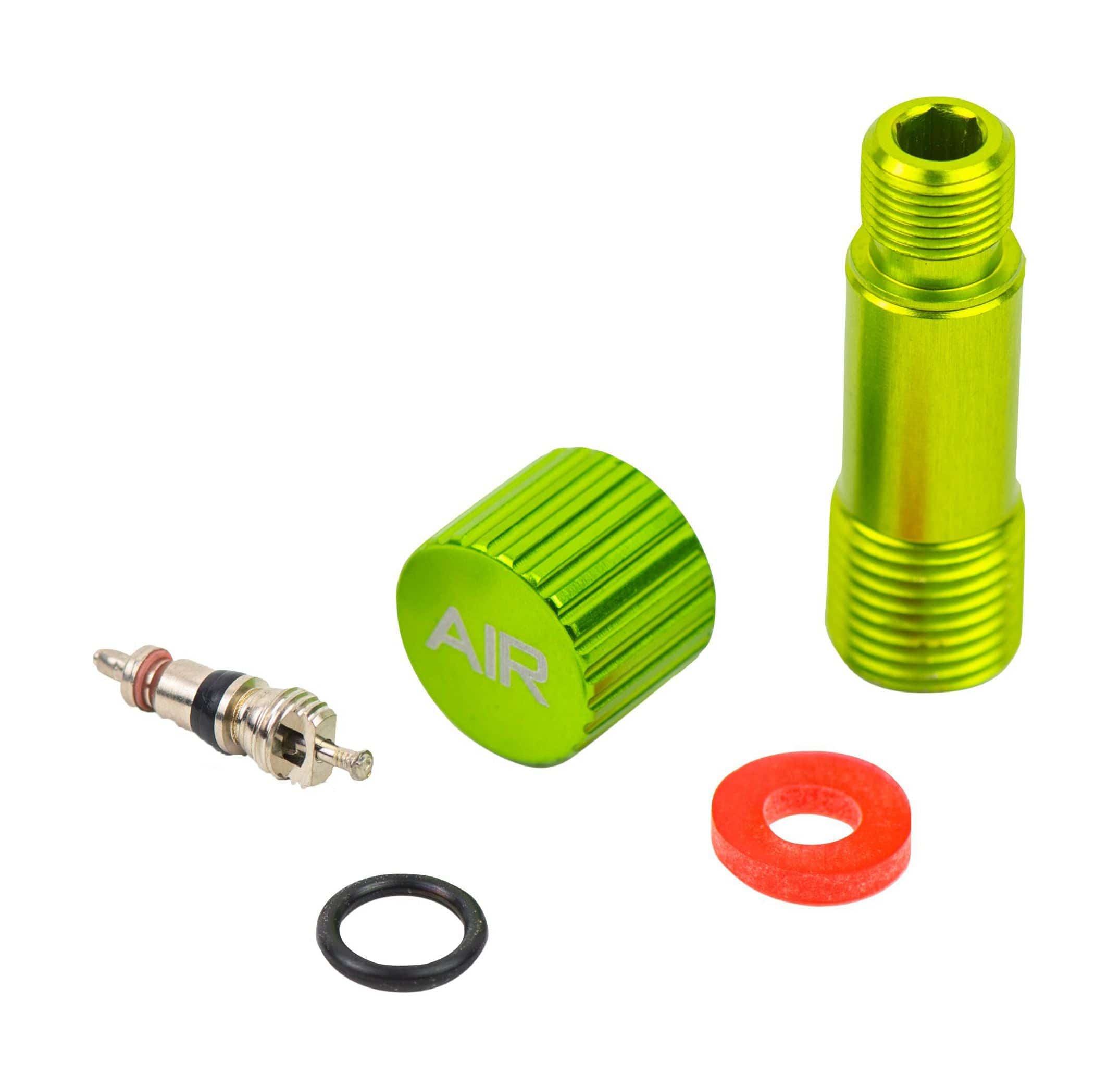 DVO Air Valve Kit for Topaz rear shock suspension component, includes replacement valve and fittings for performance tuning.