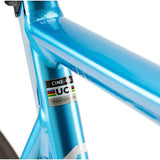 Blue Cinelli Vigorelli alloy track frame with Columbus Futura SL carbon fork, ideal for racing and urban riding.